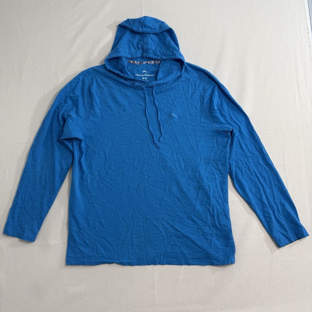 Tommy Bahama Bali Beach Mens Medium Blue Cotton Slub Jersey Hoodie